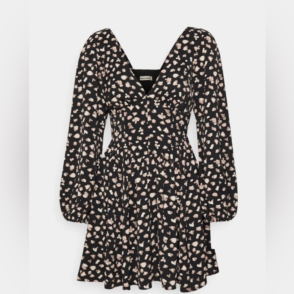Abercrombie & Fitch Black and Cream Long Sleeve Dress Women’s Size S - Picture 3 of 14